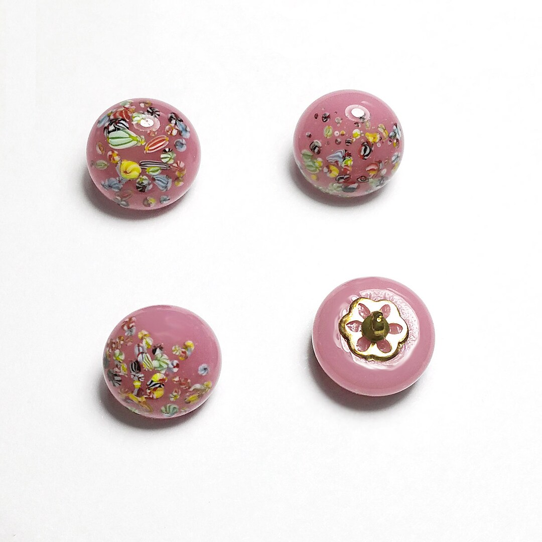 Vintage Pink Millefiori Buttons or Beads 13mm Glass Metal Loop 4 Pcs. Etsy