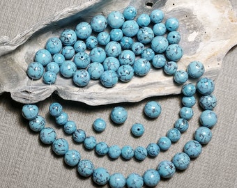 Vintage Turquoise Matrix Glass Beads Choose 10mm or 8mm Rounds Made in Czechoslovakia