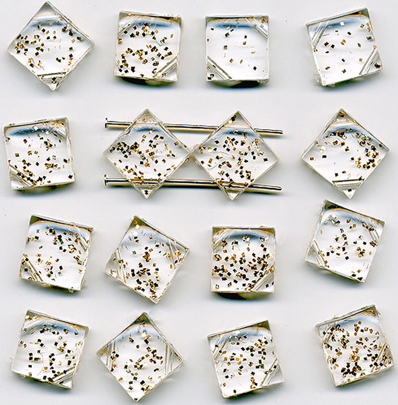 Vintage 2 Hole Nail Head Beads Plastic w/ Gold Confetti WG 16 Pcs. bild 2