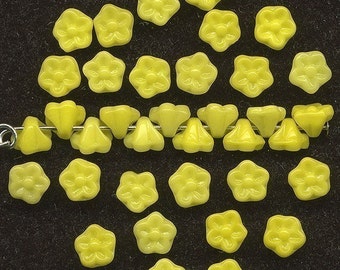 Vintage 6mm Yellow Flower Beads Button Back Glass 36 Pcs. Made W. G.