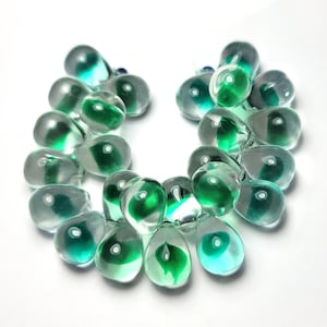 Vintage Green & Clear Beads Top Hole Teardrops 15mm x 12 mm 18 Pcs.