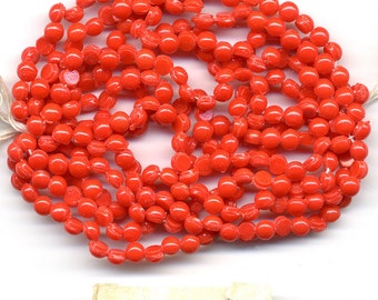 Vintage Opaque Red Nailhead Beads, 1920s Czech, 4mm Full Hank of 288-300 Pcs.