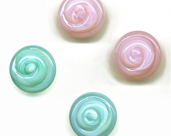 Vintage Sea Green or Pink Opalescent Buttons 20mm Swirled Glass