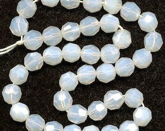 Vintage Opaline Beads 8mm Faceted Milky Glass Luster Finish 25 Pcs. W. Germany