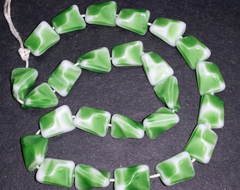 Vintage Glass Beads Leafy Green & White Choose 12mm or 15mm Made in W. Germany