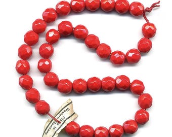 Vintage 8mm Faceted Red Glass Beads 38 Pcs. Made Western Germany