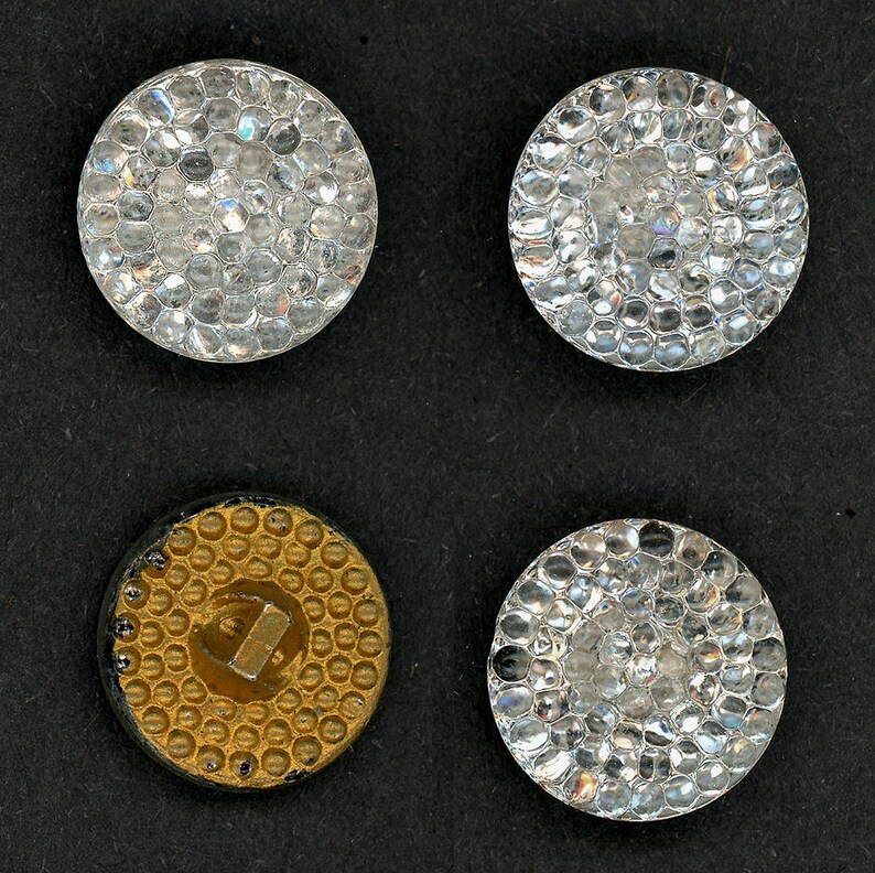 Germany US Zone Vintage German Buttons Clear Glass Foil Back Choose 18mm or 27mm 24 Pcs