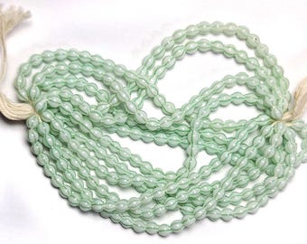 Vintage 4mm Hollow Glass Beads Green & White Striped Rounds Choose Hank Size