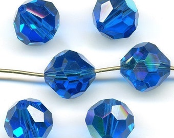 Vintage 10mm Capri Blue AB Swarovski Art. 39 / 5300 Crystal Beads 12 Pcs.
