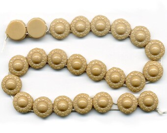 Vintage Tan Nailhead Beads 2 Holes Raised Decorative Top 24 Pcs