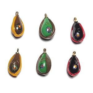 Vintage Bicolor Millefiori Tear Drop Beads 20mm Metal Loop Choose Color Mix 6 Pcs.