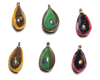 Vintage Bicolor Millefiori Tear Drop Beads 20mm Metal Loop Choose Color Mix 6 Pcs.