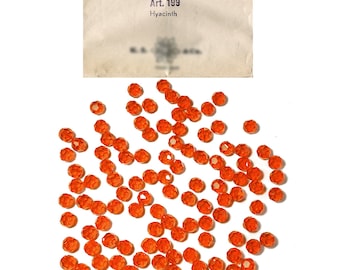 Vintage 7mm Crystal Beads Hyacinth Orange Faceted Round 24 Pcs.