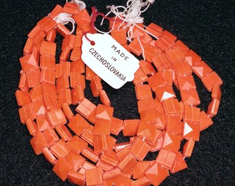 Vintage Orange Nailhead Beads 7mm Square Opaque Glass 100 Pcs.