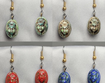 Vintage Egyptian Revival Style Earrings Pharaoh Bead Choose Color