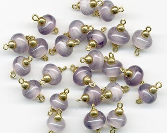 Vintage Amethyst Glass Beads 10mm Donut Shape w/ Eye Pin or Head Pin Inserted