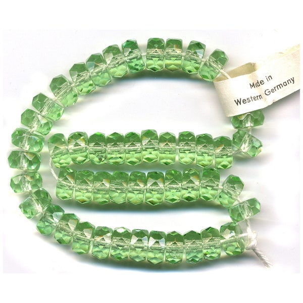 8mm Green Faceted Rondelle Beads Vintage Glass Spacers 50 Pcs. Western Germany