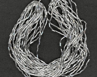Vintage Silver Lined Bugle Beads Size 2 Clear Glass 10 Strand Hank 25 Grams Made in Italy