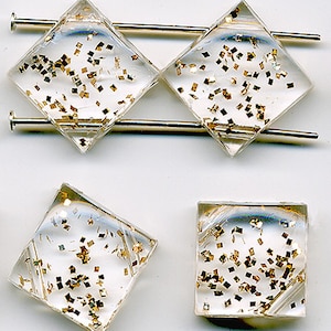 Vintage 2 Hole Nail Head Beads Plastic w/ Gold Confetti WG 16 Pcs. bild 1