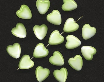 Vintage Heart Shape Beads 12mm Bright Green & White Glass