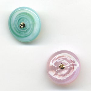 Vintage Sea Green or Pink Opalescent Buttons 20mm Swirled Glass image 2