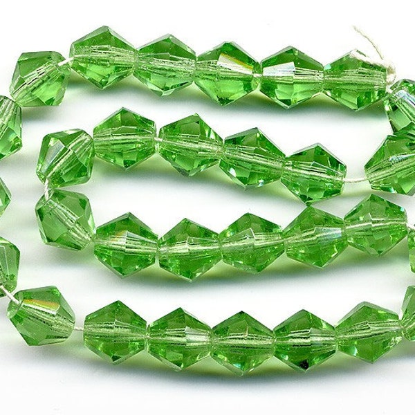 Vintage Faceted Bicone Beads 8mm Peridot Green 30 Pcs. Made Western Germany