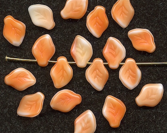 Vintage Leaf Beads 12mm Orange & White Top Hole Leaves W. Germany