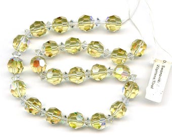 Vintage 10mm Jonquil AB Crystal Bead Strand of 23 Pcs. Tagged Swarovski Art. 199/5000