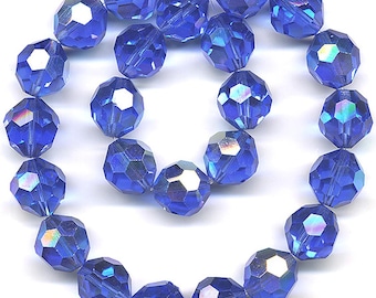 Vintage 12mm Sapphire Blue AB Crystal Beads - 24 Pcs WG Original Package