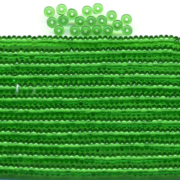 Emerald Green Spacer Beads Vintage 4mm Translucent Glass Rondelles 144 Pcs.