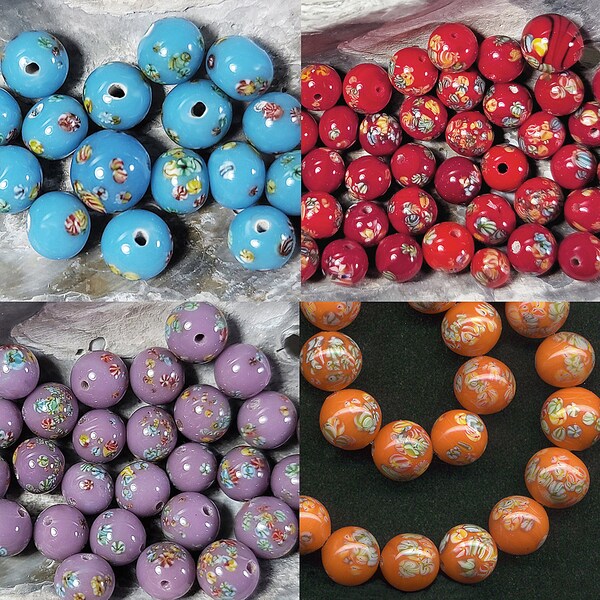 Vintage Japanese Millefiori Beads Choose Blue, Red, Lavender or Orange Mostly 8mm