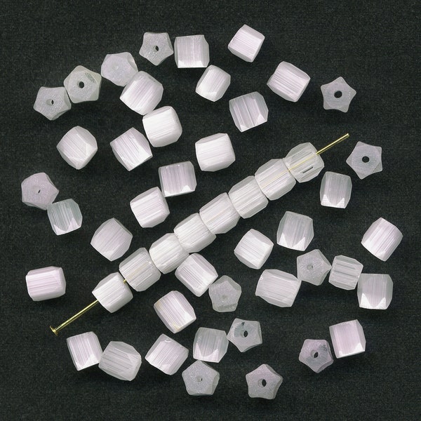 Vintage Atlas Beads 6mm Shimmering White Glass w/ Hint of Pink 50 Pcs.