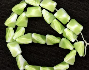 Vintage 12mm Bright Green & White Glass Beads Geometric Shape Made in W. Germany 24 Pcs.