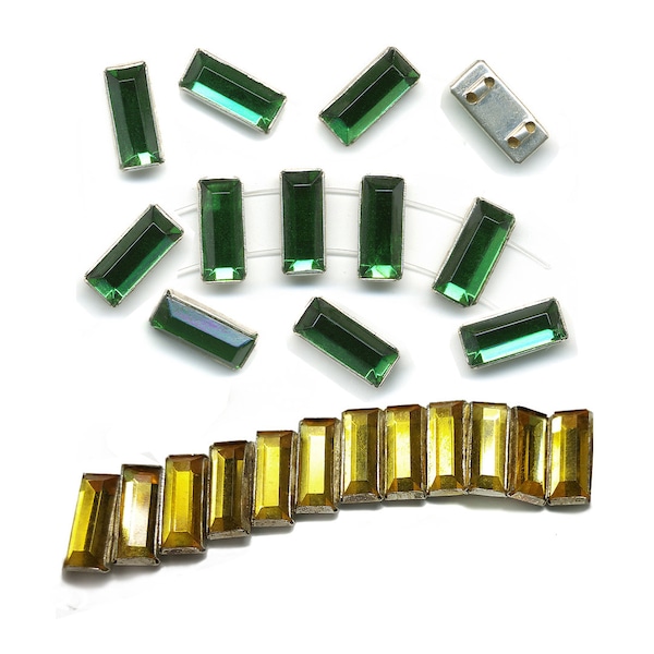 Vintage Rose Montees Choose Emerald Green or Topaz 10mm x 4mm Faceted Rectangle Beads