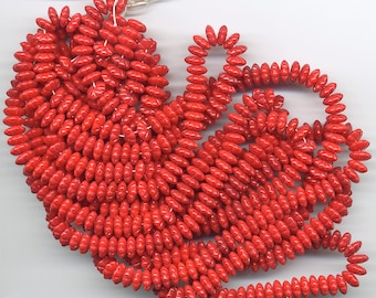 Vintage Flower Beads 8mm Opaque Red Rondelle Spacers 48 Pcs.