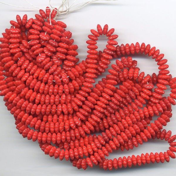 Vintage Flower Beads 8mm Opaque Red Rondelle Spacers 48 Pcs.