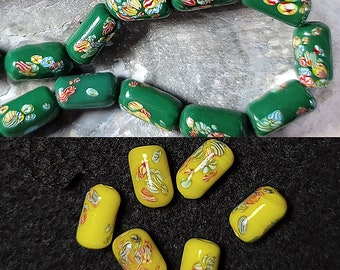 Vintage Japanese Millefiori Beads Choose 12 x 8mm Yellow or 12 x 6mm Green