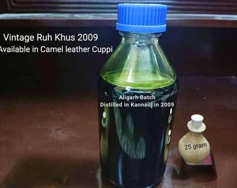 25gr Pure Vetiver Ruh-Khus Aligarh (Batch 2009) Distilled in Kannauj with Leather Kuppi