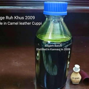 10gr Pure Vetiver Ruh-Khus Aligarh (Batch 2009) Distilled in Kannauj with Leather Kuppi