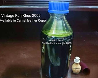 10gr Pure Vetiver Ruh-Khus Aligarh (Batch 2009) Distilled in Kannauj with Leather Kuppi