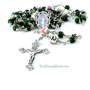 Miraculous Medal Rosary Beads Pink Green Flowers Eucharist Trinity Crucifix Traditional Catholic Rosary Unbreakable Rosary The Rosary Works