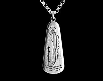 Jesus Walking On Water Sterling Silver Necklace Pendant Southwest Tribal Style Handmade Pendant Christian 24 inches The Rosary Works