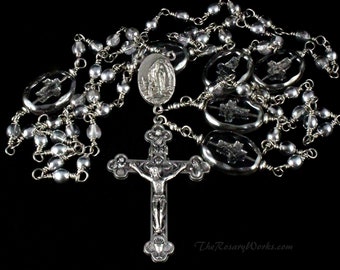 Our Lady of Lourdes St Bernadette Relic Rosary Beads Silver Colored Unusual Rosary Modern Unbreakable Rosary Wire Wrapped Catholic