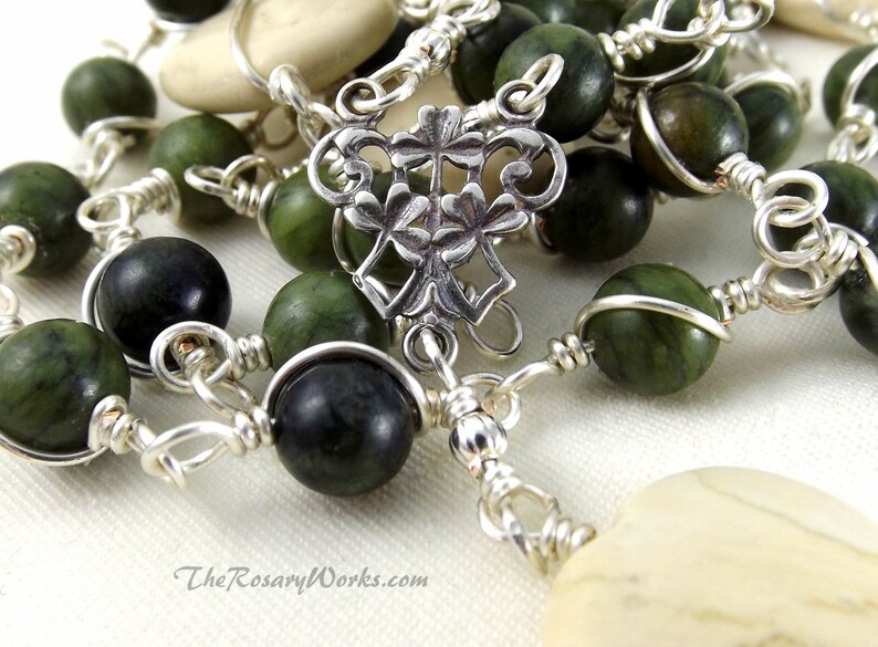 Irish Rosary Beads Celtic Dark Green Hand Carved Connemara - Etsy