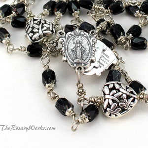 Miraculous Medal Rosary Beads Mysteries Black Glass Beads Catholic Rosary Wire Wrapped Unbreakable The Rosary Works