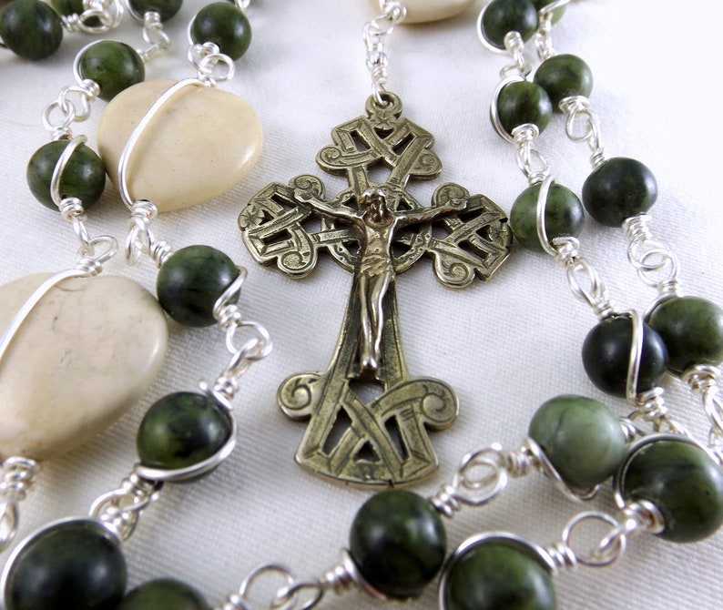 Irish Rosary Beads Celtic Dark Green Hand Carved Connemara - Etsy