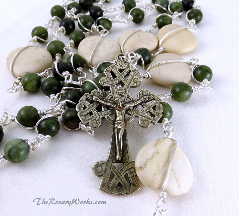 Irish Rosary Beads Celtic Dark Green Hand Carved Connemara - Etsy