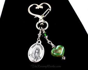 St Brigid Medal Charm Key Ring Patron Saint of Ireland Keyring Irish Celtic Green White Catholic Brigit Bridgett by The Rosary Works