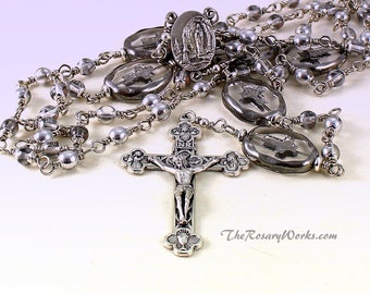 Our Lady of Lourdes St Bernadette Relic Rosary Beads Silver Colored Unusual Rosary Modern Unbreakable Rosary Wire Wrapped Catholic