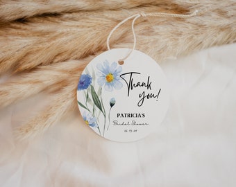 Floral Bridal Shower Thank You Tag: Editable Powder Blue Favor (Canva Template - Digital Download)